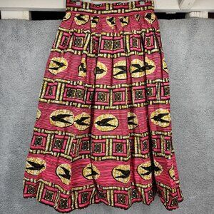 Li‎ Li's Creations African Bird Print Midi Skirt Women's Large Cotton Multicolor